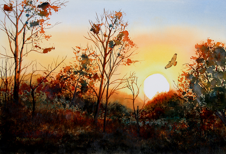 Sunrise with Red-Tailed Hawk - 20"x 14"